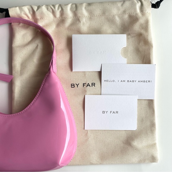 NEW BY FAR Baby Amber Patent Leather Shoulder Bag in Flamingo Pink - Picture 7 of 16